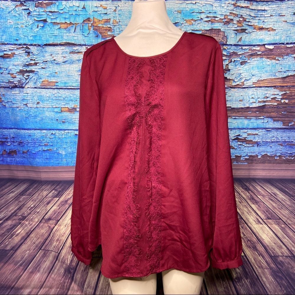 Loft outlet maroon lightweight sheer top medium